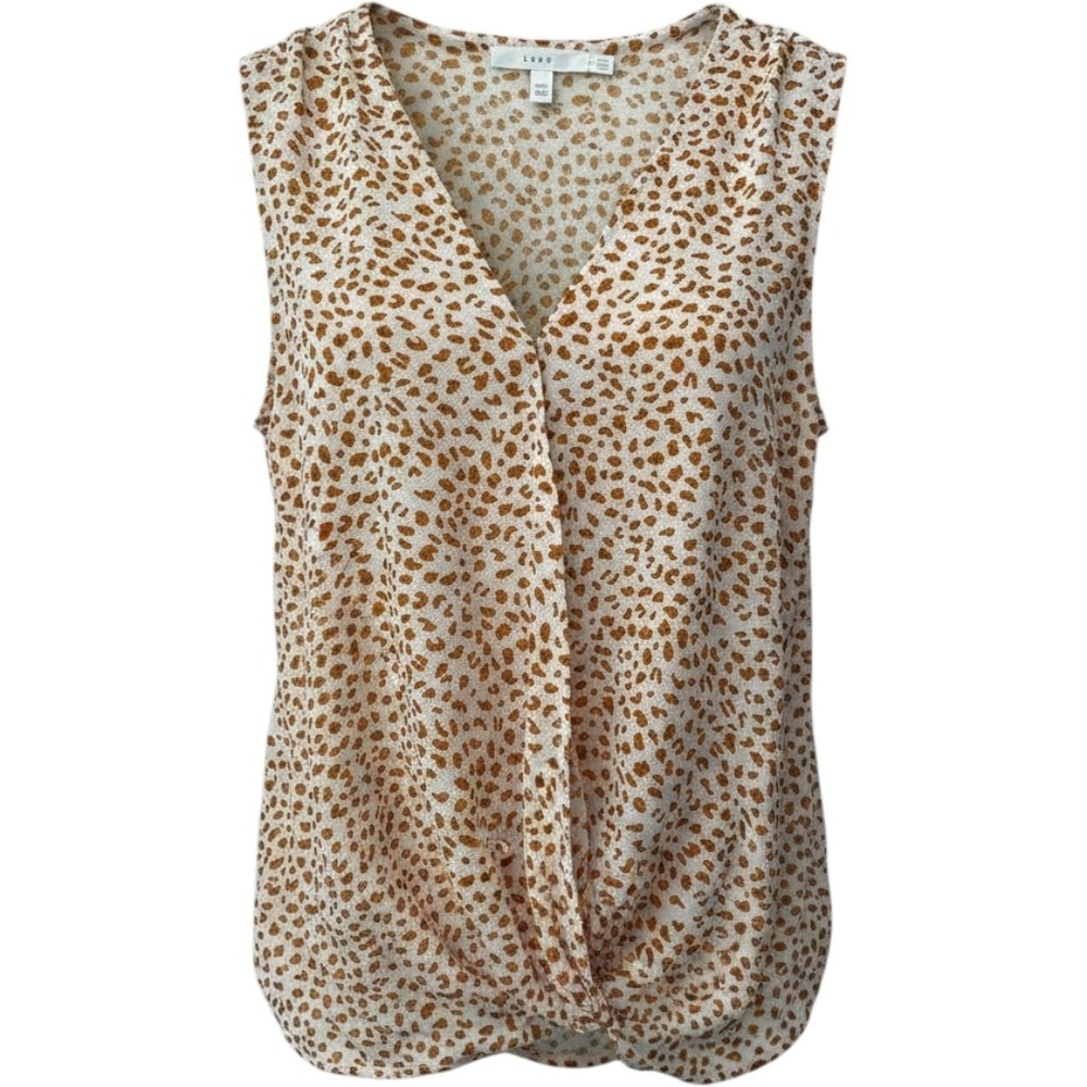 Lush Camelle Surplice Blouse Small Off White Orange Leopard Print Sleeveless New
